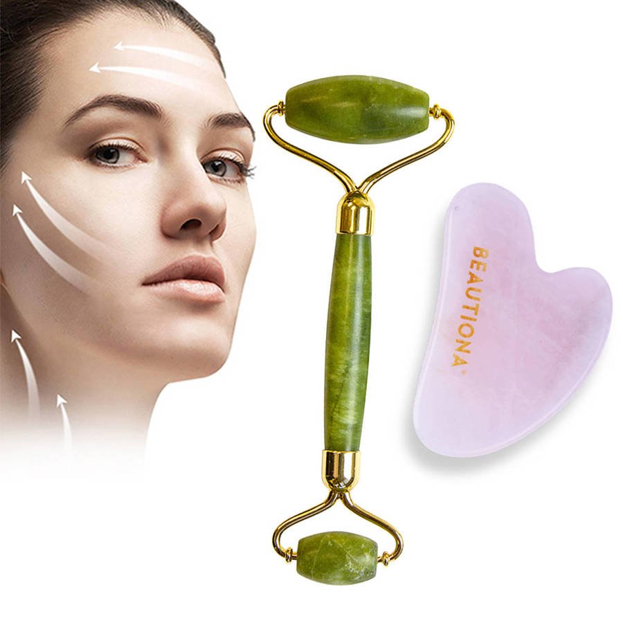 Masażer do twarzy z jadeitu + kamień do masażu twarzy Gua sha jadeit